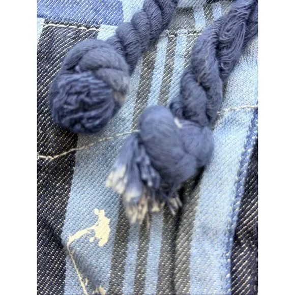 We the Free Free People Women's XS Black Blue Striped Cropped Floral Jeans - Picture 5 of 9